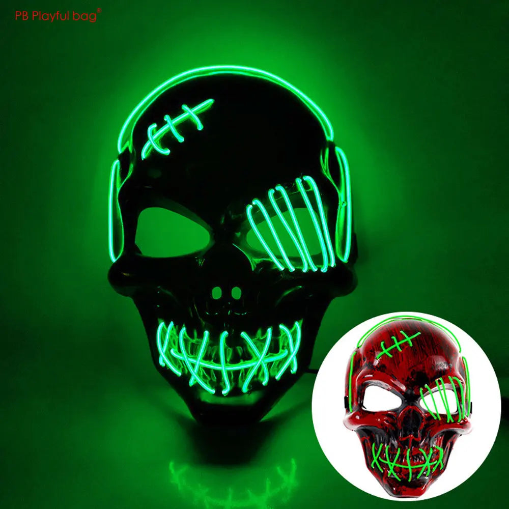 Masque lumineux LED en forme de crâne de pirate borgne, accessoire de fête d'Halloween, de cosplay, jouet de farce, lumière froide, fantôme d'horreur AC188