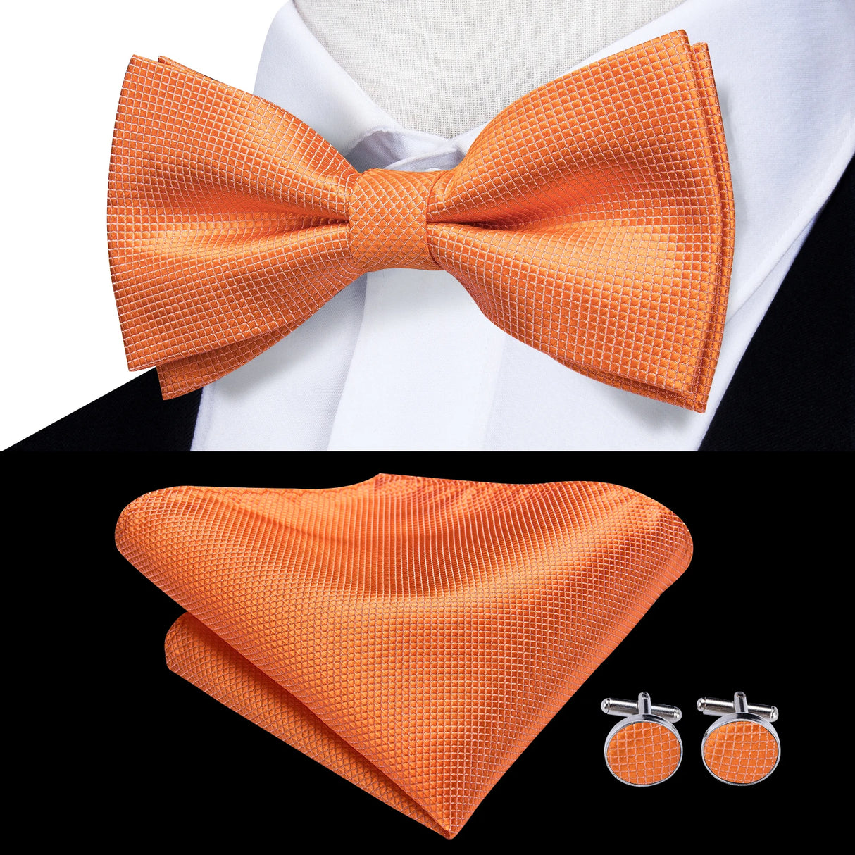Hi-Tie Jacquard Silk Nœud papillon pour homme, ensemble de boutons de manchette et mouchoir, nœud papillon pré-noué, noir, blanc, gris, bleu, rouge, vert, rose, violet