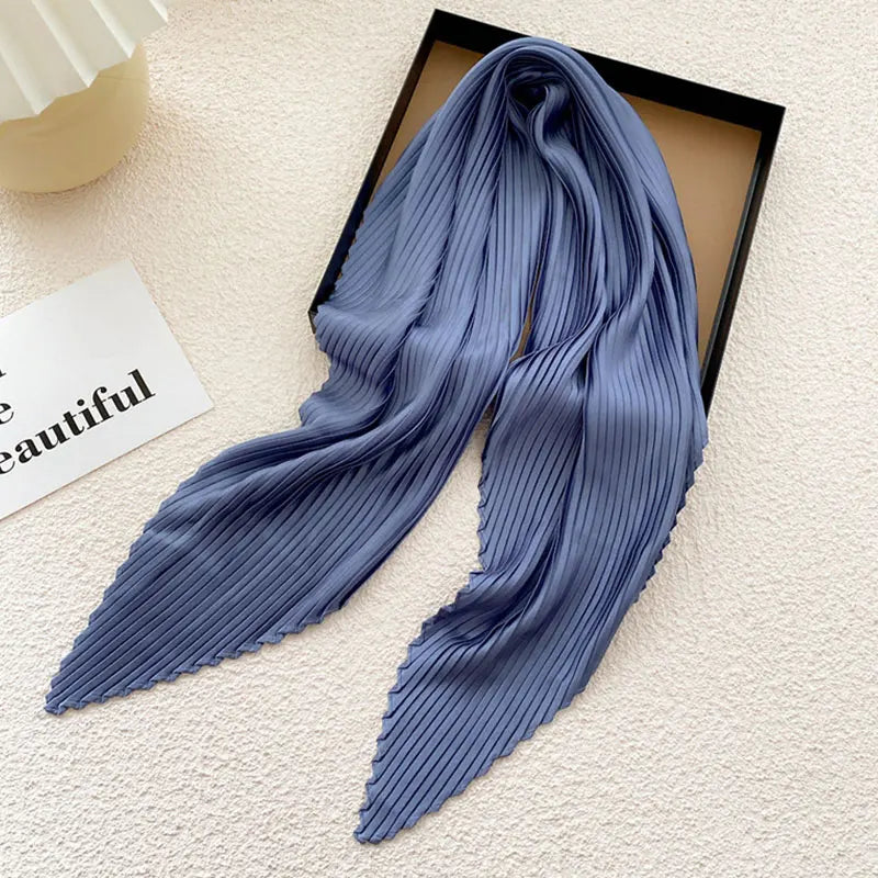 Women'S Pleated Print Silk Scarf Satin Spring Summer Scarves 70*70cm Square Neckerchief Solid Color Headscarf Decorative