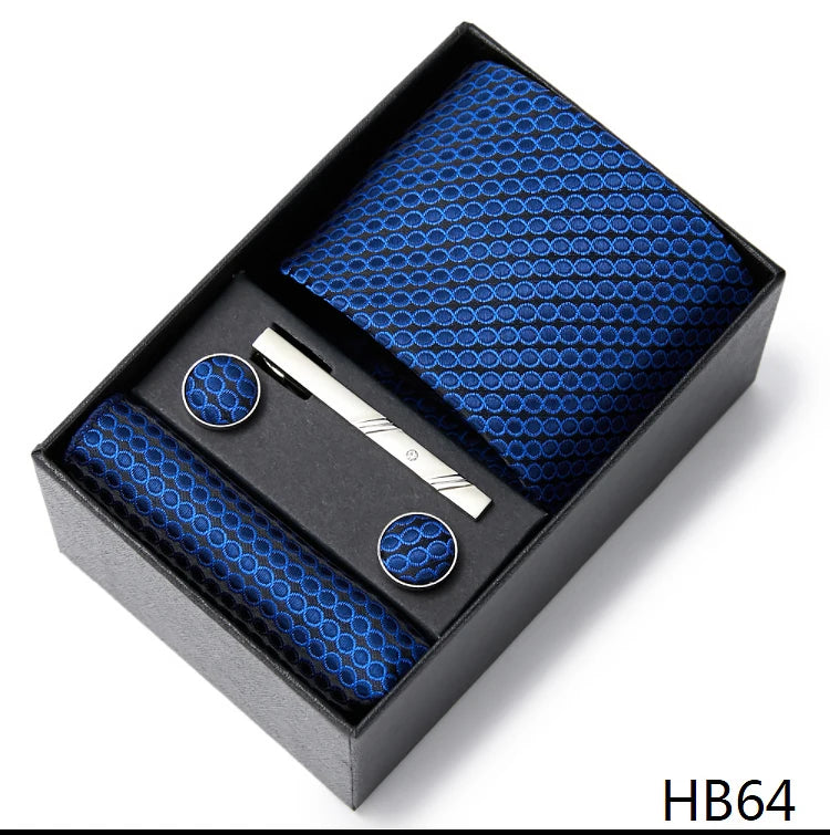Gravatas For Men Luxury Tie Hanky Pocket Squares Cufflink Set Necktie Box Male Brown April Fool's Day