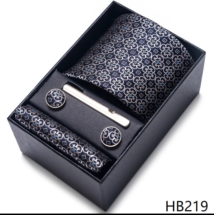 Cravate pour homme, tout nouveau style, cadeau de mariage, ensemble de pochettes, boîte à cravates, accessoires de costume noirs pour hommes