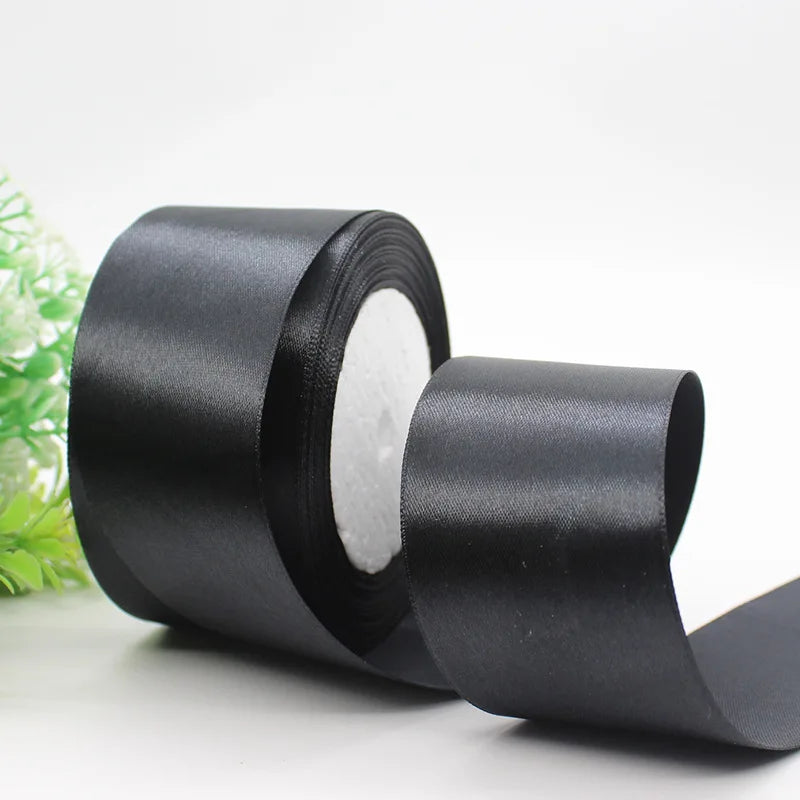 25Yards Black Satin Ribbons DIY Artificial Silk Roses Supplies Handicraft Sewing Accessories Material Gift Wrapping Ribbon
