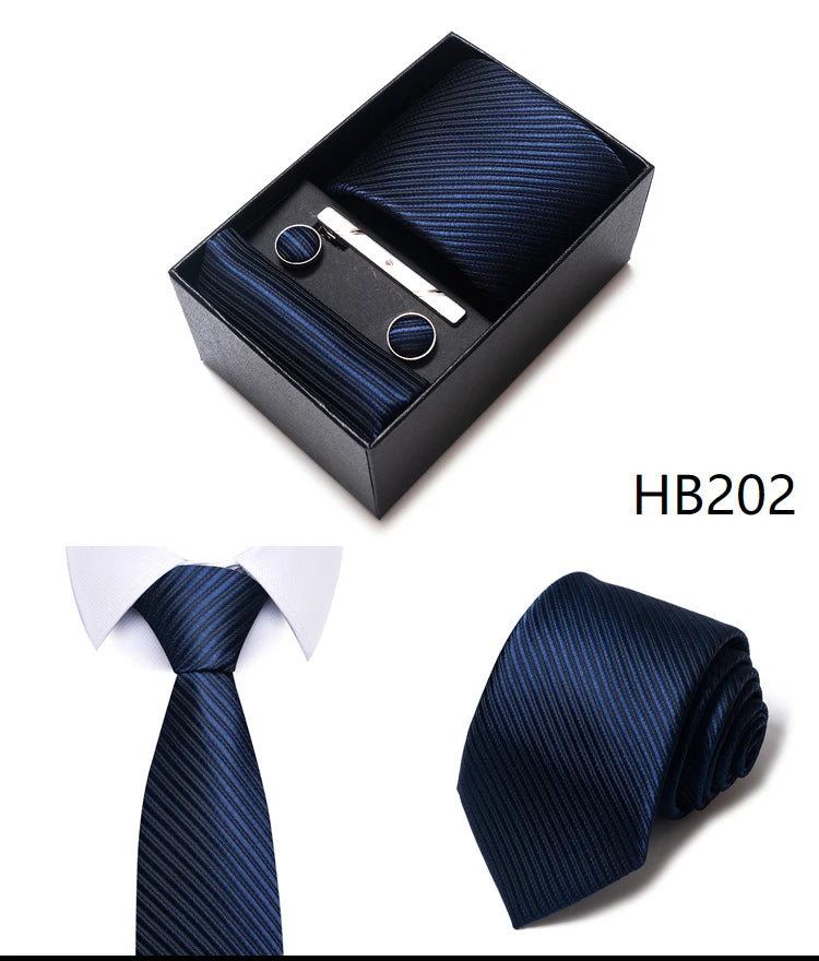 Cravate pour homme, tout nouveau style, cadeau de mariage, ensemble de pochettes, boîte à cravates, accessoires de costume noirs pour hommes