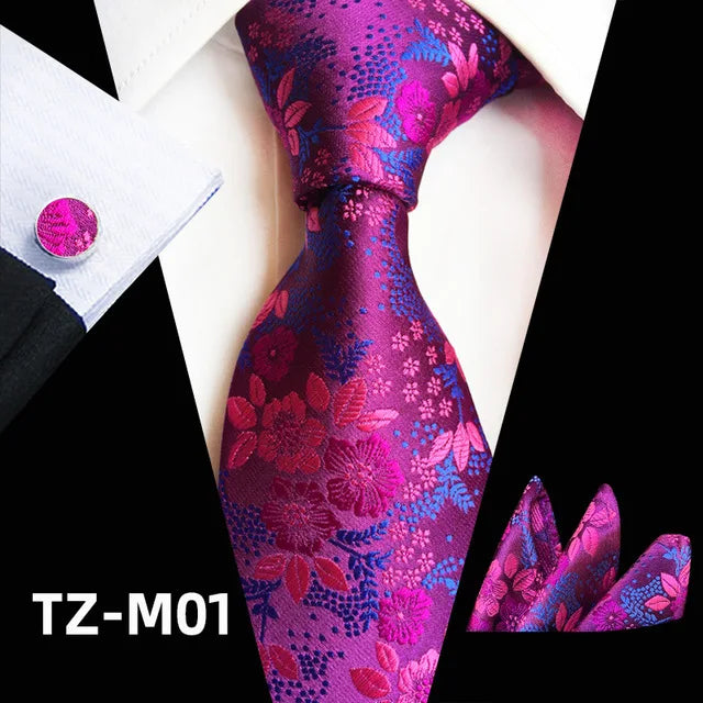 Ensemble de cravates en soie rose floral pour hommes, ensemble de cravates de fête de mariage, mouchoir, broche, boutons de manchette, accessoires pour hommes de haute qualité Gravata