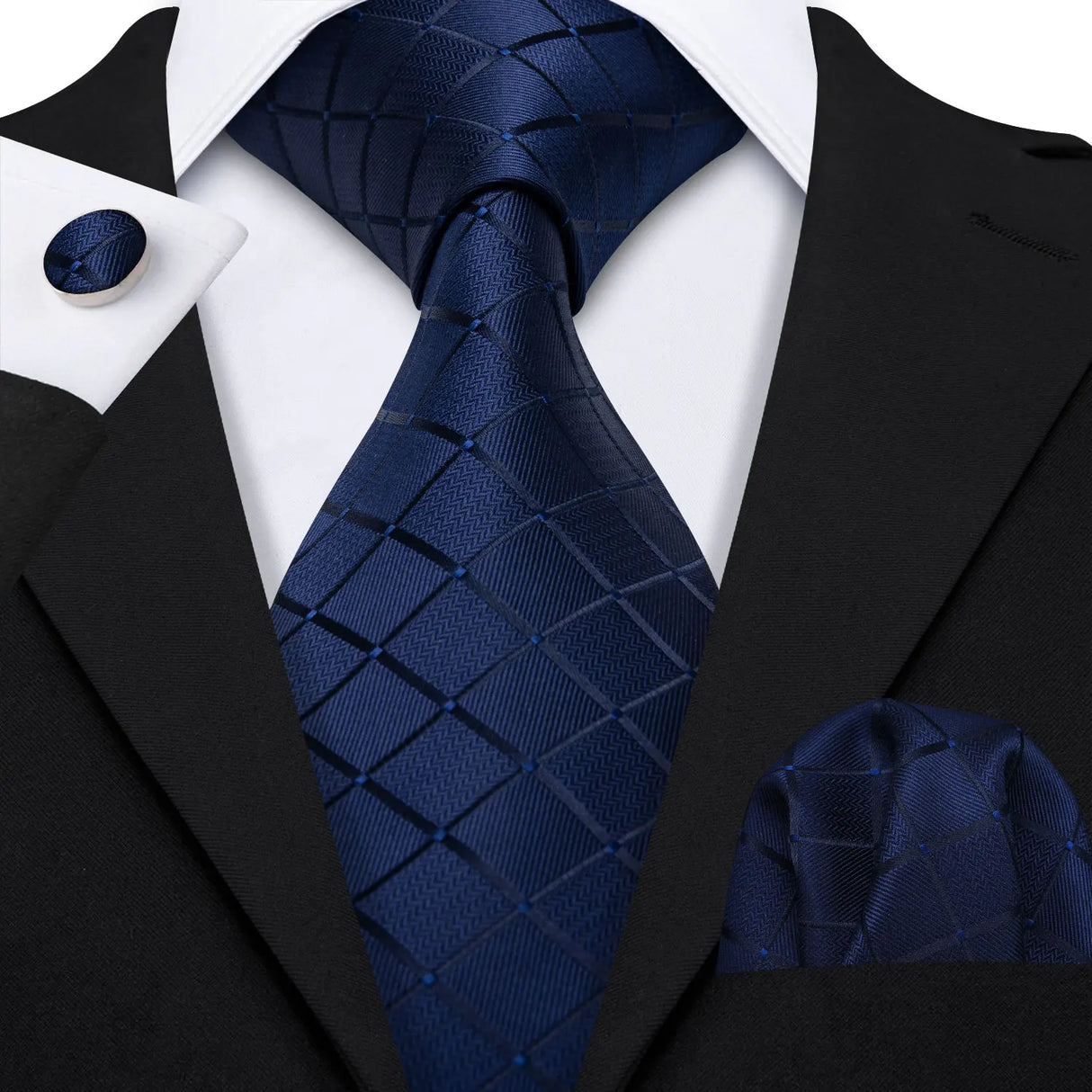 Barry.Wang Ensemble cravate et mouchoir en soie à carreaux pour homme, motif jacquard, idéal pour un mariage, un marié ou une équipe