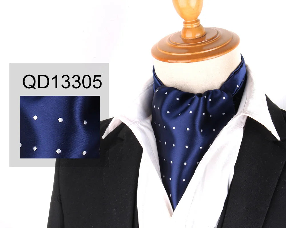 Ascot Tie Cravat Luxury Mens dots Neck Tie Self Tie for Men Wedding Necktie