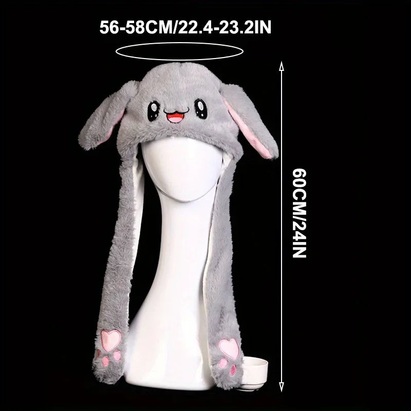 Bonnet mignon pour femme avec oreilles de lapin et peluche, chaud et lumineux, idéal pour l'automne et l'hiver, idéal pour les voyages en plein air ou les activités en plein air.