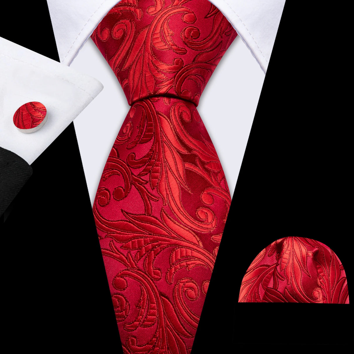 Cravate de mariage en soie rouge, tissée en jacquard, rayée, pour homme, ensemble cravate, mouchoir, boutons de manchette, Barry.Wang, créateur de mode FA-5028
