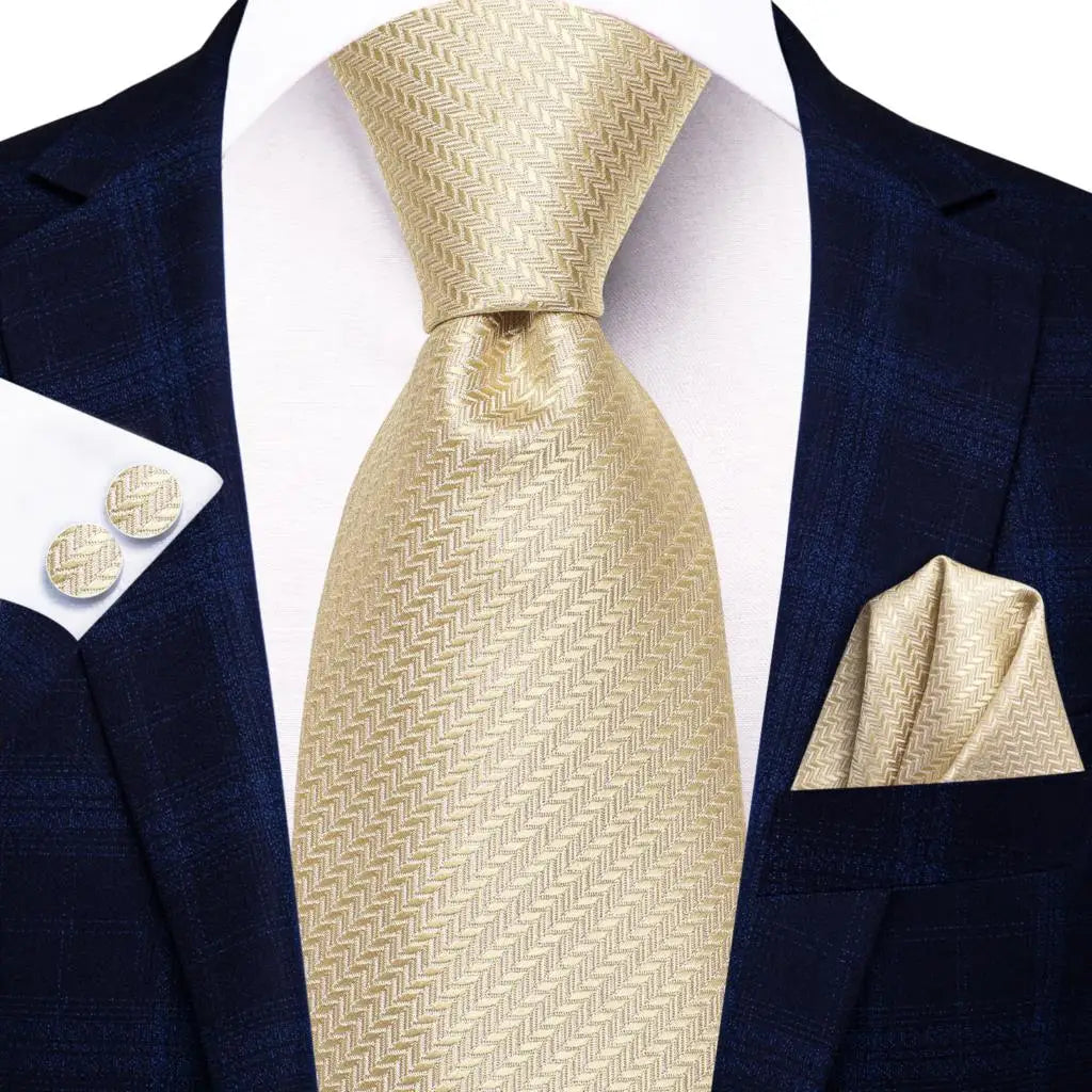 Hi-Tie Cravate de mariage en soie à motif floral, couleur champagne ivoire massif, pour homme, de qualité, avec boutons de manchette, tendance, pour entreprise, livraison directe