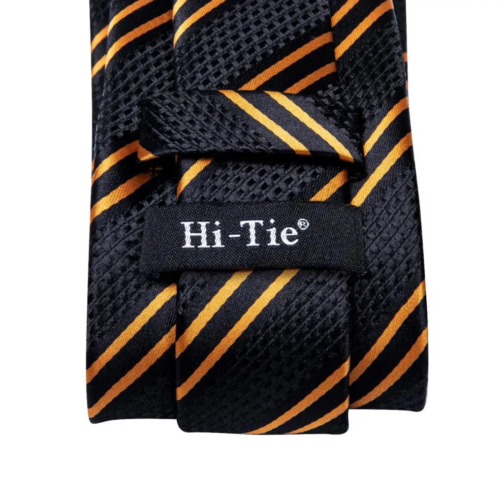 Cravate élégante pour homme, motif cachemire, rayures noires et dorées, en soie, pour mariage, mouchoir, boutons de manchette, pour entreprise, fête, livraison directe