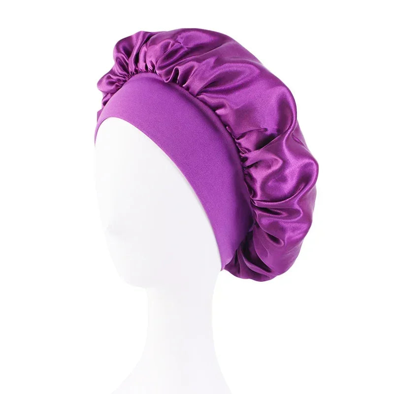 Satin Wide Brim Nightcap Silky Bonnet Hair Wrap for Sleeping Sleep Cap With Elastic Soft Band Styling Cap Hair Wrapping Caps