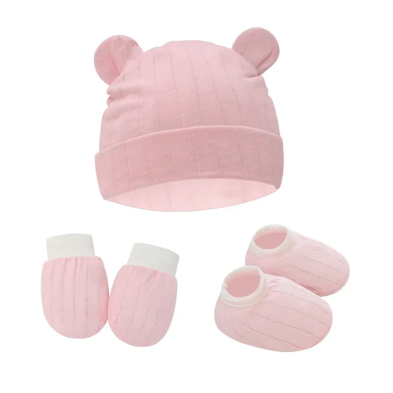 Conjunto de 2 o 3 gorros para bebé de primavera y otoño con forma de oreja, guantes y calcetines, gorros para recién nacidos, accesorios de fotografía informales, gorro de dormir a la moda.