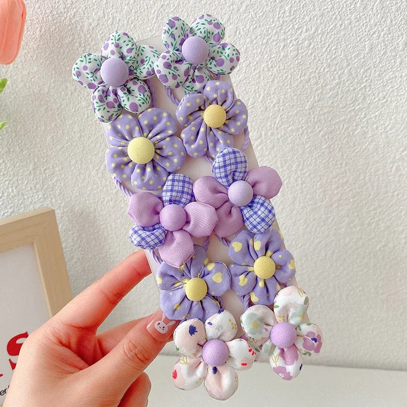 10 Pcs/Set New Baby Girl Cute Colors Flower Hair Bands Ponytail Holder Chilren Soft Scrunchies Rubber Kids Hair Accessories