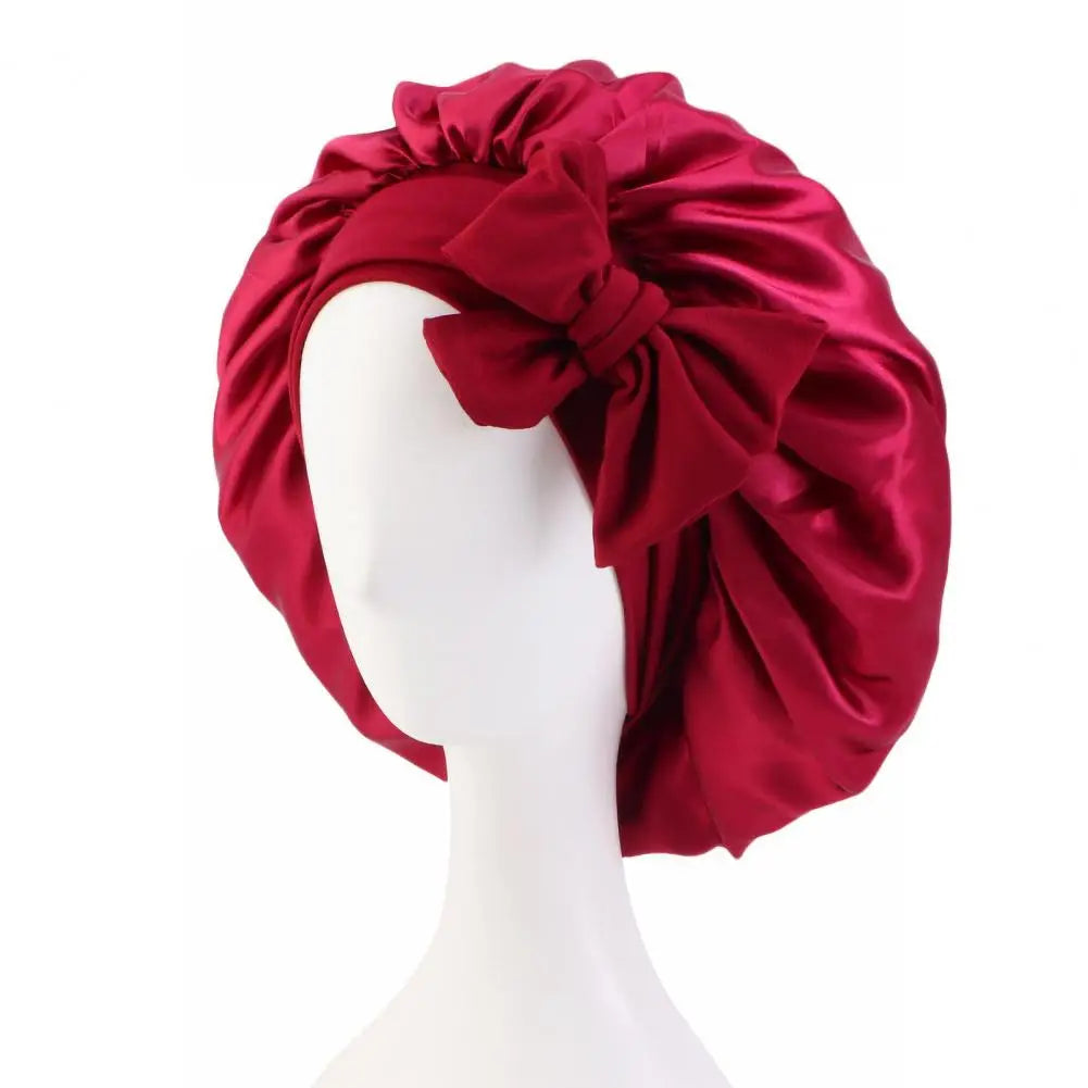Women Shower Cap Sleeping Satin Bonnet Lace-up Bow Waterproof Women Braids Curly Night Hat Beauty Parlor Cap Salon Hat