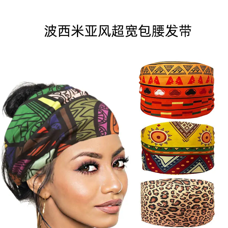 Boho Headbands For Women Fashion Wide Headscarf Bohemian Yoga Workout Head Bands Hair Accessories Band