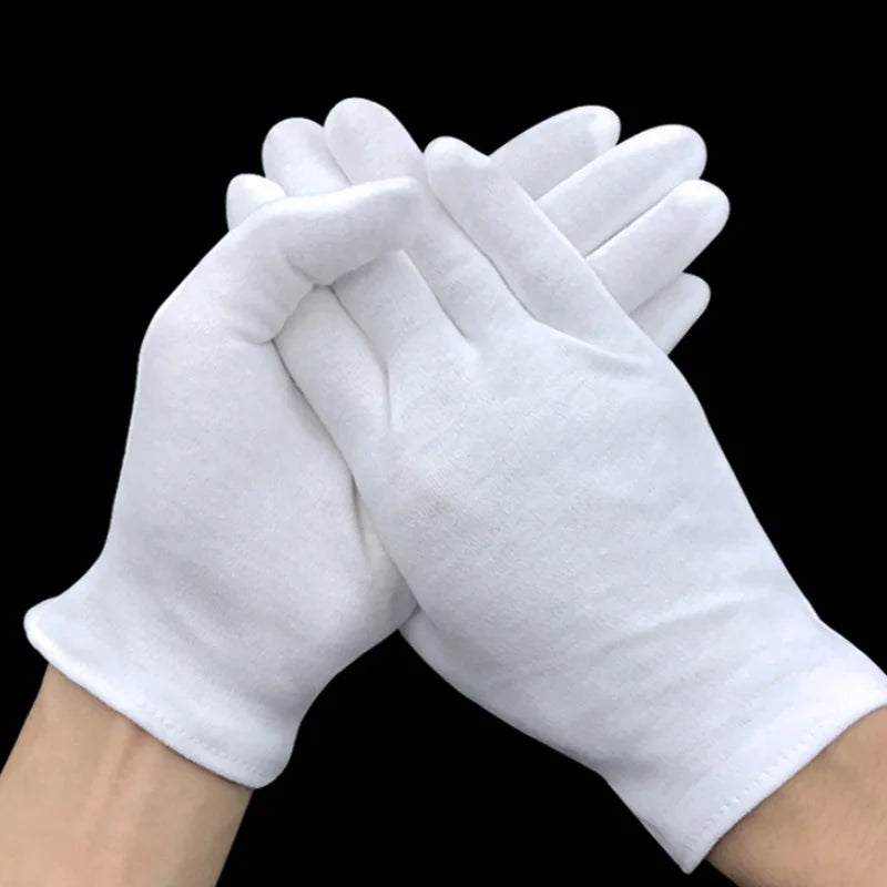 Lot de 10 gants de travail blancs en coton pour la manipulation des mains sèches, gants de spa, gants de cérémonie très extensibles, outils de nettoyage ménager