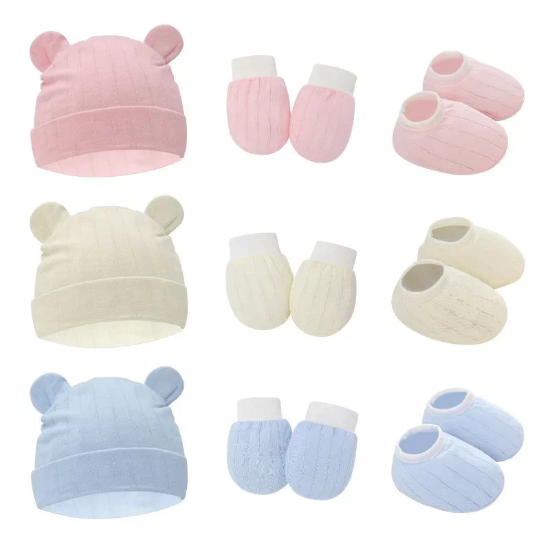 Conjunto de 2 o 3 gorros para bebé de primavera y otoño con forma de oreja, guantes y calcetines, gorros para recién nacidos, accesorios de fotografía informales, gorro de dormir a la moda.