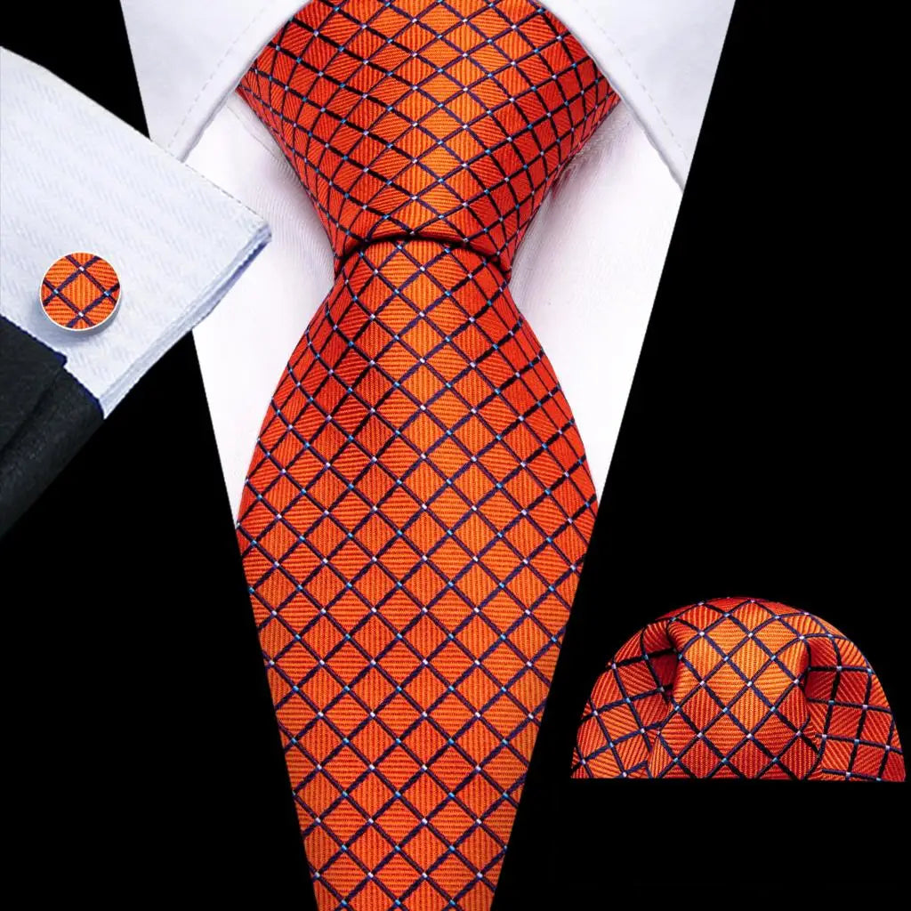 Barry.Wang Ensemble cravate et mouchoir en soie à carreaux pour homme, motif jacquard, idéal pour un mariage, un marié ou une équipe
