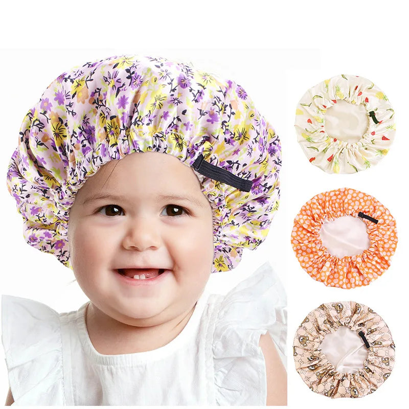 Bonnet de nuit ajustable en satin de soie pour bébé, bonnet de nuit en satin à imprimé floral pour enfants, bonnet de maquillage pour filles, bonnet de nuit pour enfants