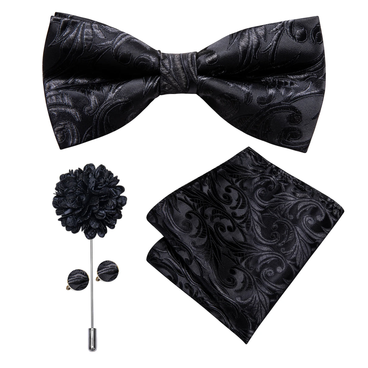 Hi-Tie Luxury Gold Silk Bow Ties for Men Fashion Men's Yellow Bowtie Handkerchief Cufflinks Brooch Set butterfly Wedding Set