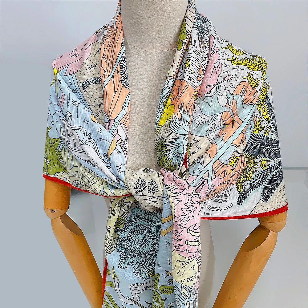 130cm Cashmere Scarf Jungle Animals Brand Winter Scarf Women Pashmina Shawls Keep Warm Square Scarves Wraps Hijab Bandana