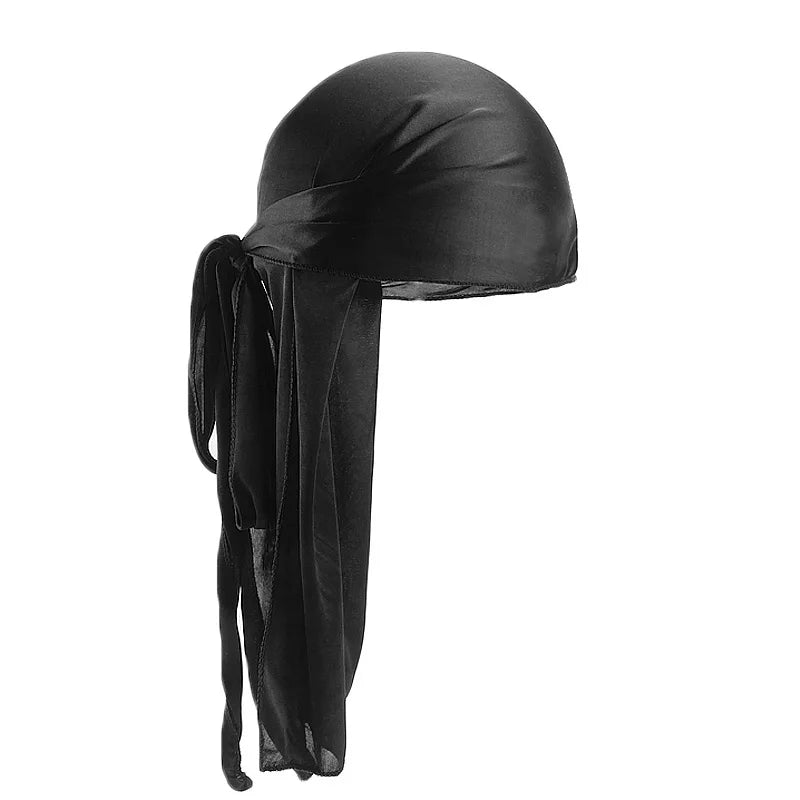 Unisex Silky Long Tail Durag Pirate Hat Turban Fashion Headwraps Cap Bandana Women Men Headwear Caps Hijab Hair Accessories 