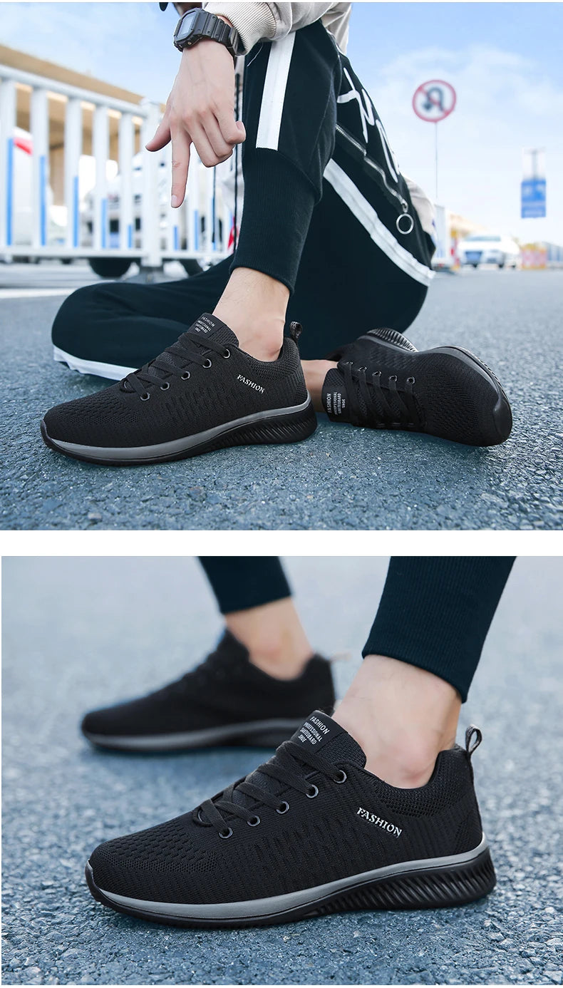 Men Running Sneakers Lightweight Athletic Shoes Classical Mesh Breathable Lace-up Outdoor Walking Shoes Male Tennis Shoes