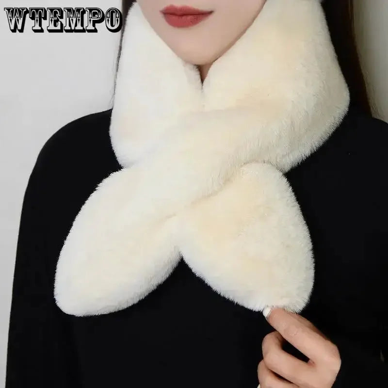 WTEMPO Écharpes de couleur unie pour femmes, cache-cou, longue écharpe moelleuse, épaisse et chaude, col en fausse fourrure
