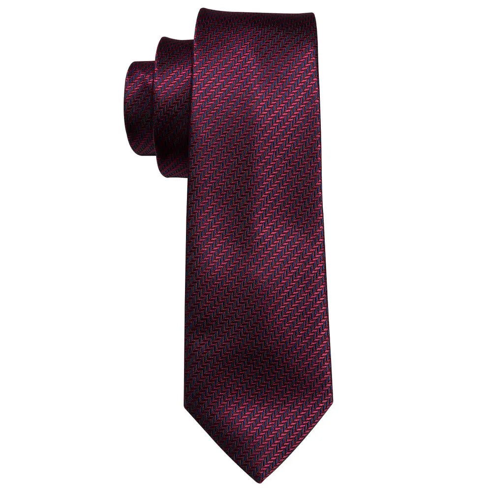 Cravate de mariage en soie rouge, tissée en jacquard, rayée, pour homme, ensemble cravate, mouchoir, boutons de manchette, Barry.Wang, créateur de mode FA-5028