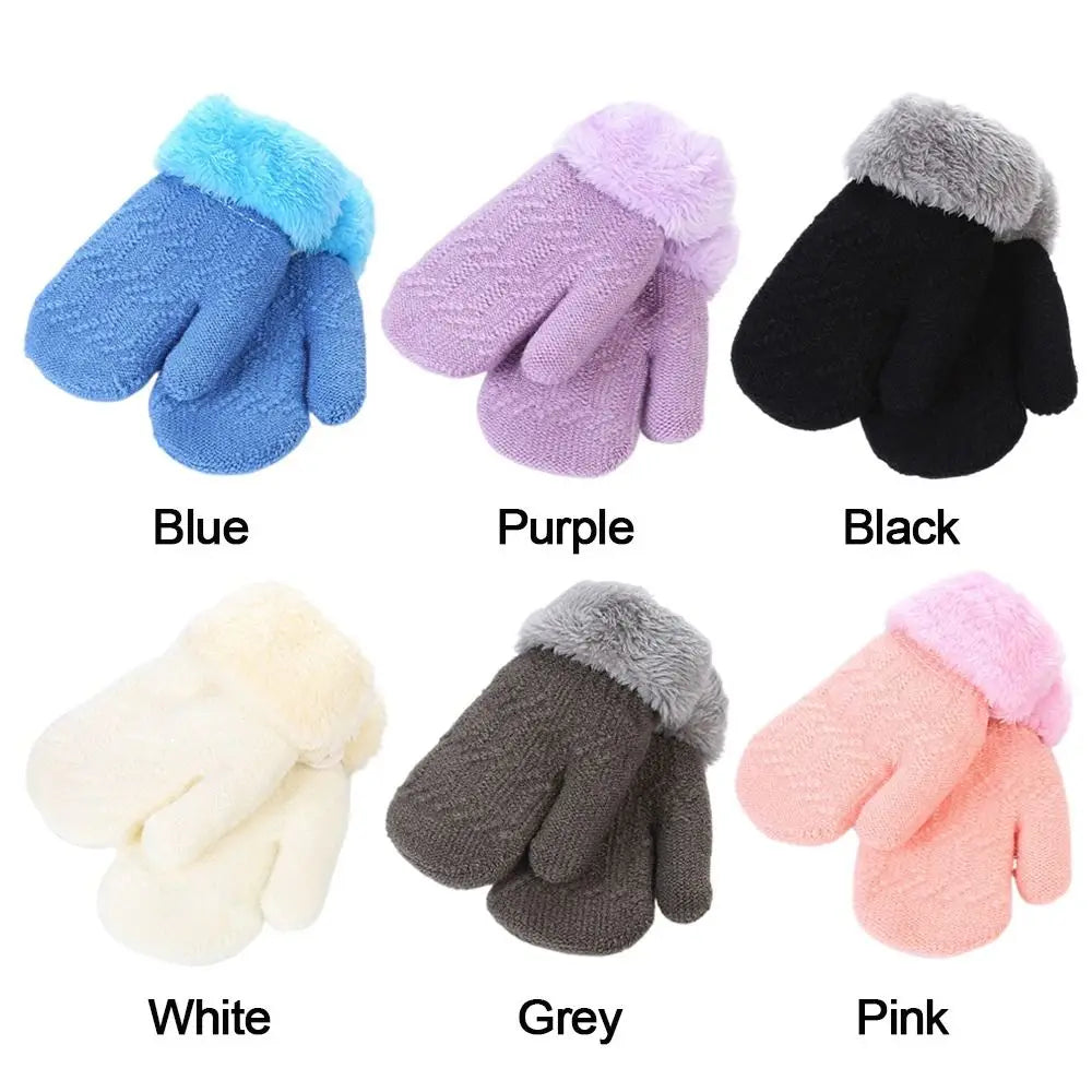 Winterwolle-Strickhandschuhe für Babys, Jungen und Mädchen, warm, Plüsch, dick, Vollfinger-Fäustlinge für 1–3 Jahre alte Kinder