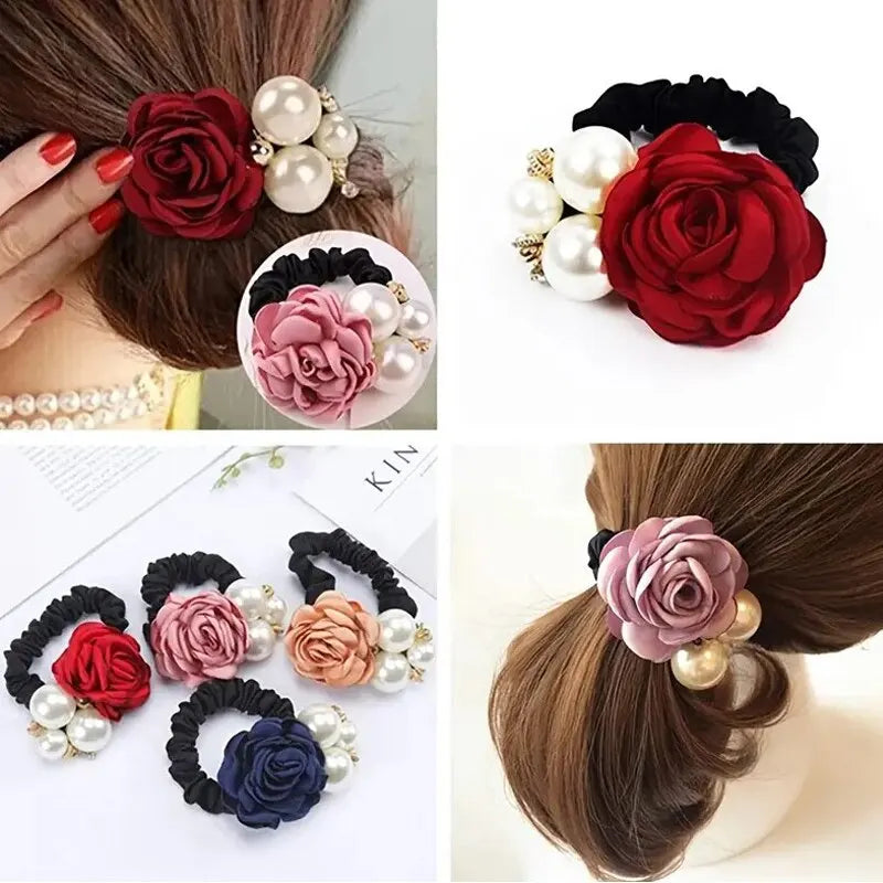 Élastiques à cheveux en forme de fleur de rose perlée, élastiques à cheveux, bandeaux en caoutchouc extensibles, bandeaux floraux, chouchous, porte-queue de cheval