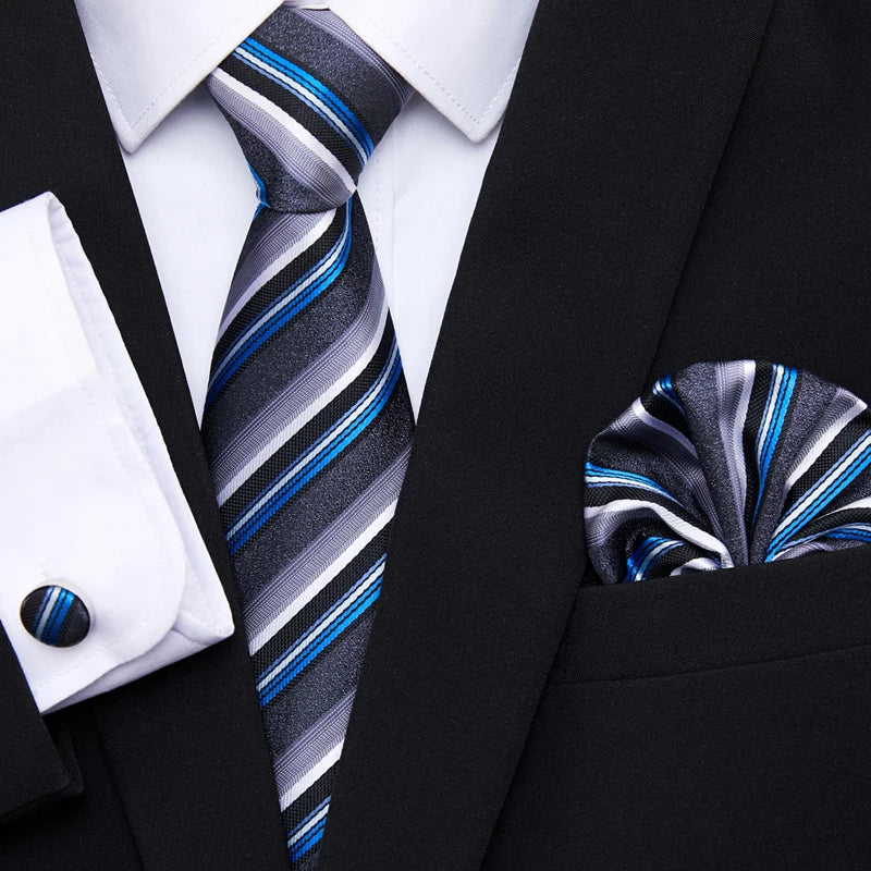 Newest style Green Tie For Men Holiday Present Tie Pocket Squares Set Necktie Striped Wedding Accessories Man