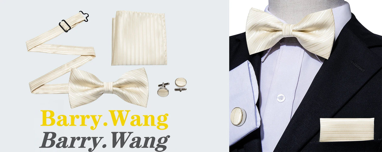 Barry.Wang Nœud papillon en soie bleu marine royal bleu ciel pour homme, ensemble de boutons de manchette, mouchoir, motif cachemire jacquard, motif floral, pour mariage et affaires