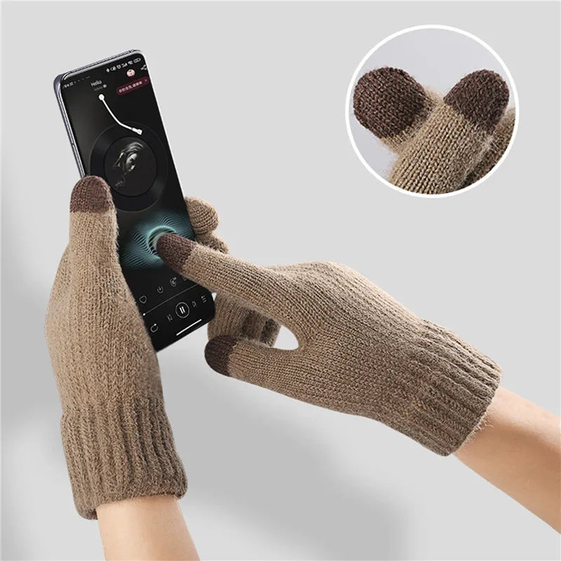 Herren Winterhandschuhe aus Wolle und Kaschmir, gestrickt, hochwertig, warm, für den Winter, Touchscreen, solide Handschuhe für Herren