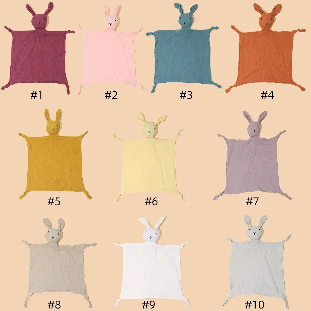 Serviette douce et apaisante pour bébé en pur coton, bavoir en forme de lapin mignon, serviette réconfortante pour bébé, serviette pour le visage de bébé en forme de lapin, mouchoir, jouet pour bébé et fille