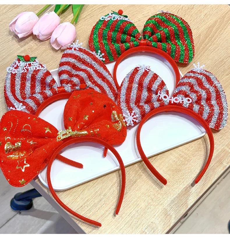 Navidad Bows Elastic Headbands for Adult Children's Hair Accessories Happy Christmas New Year Party Merry Xmas Headdress Supply