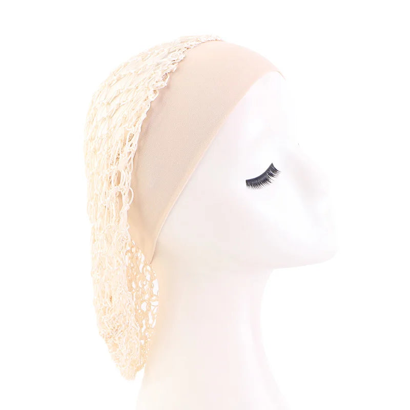 Women Stretchy Wide Band Crochet Hair Snood Mesh Net Wig Cap Head Cover Care Nightcap Pocket Wrap Dreadlock Headwear