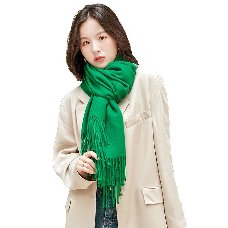 Fashion Cashmere Womens Scarf Winter Thick Warm Solid Cape Wraps Female Bandana Pashmina Tassel Ladies Long Wrap Shawl Blanket