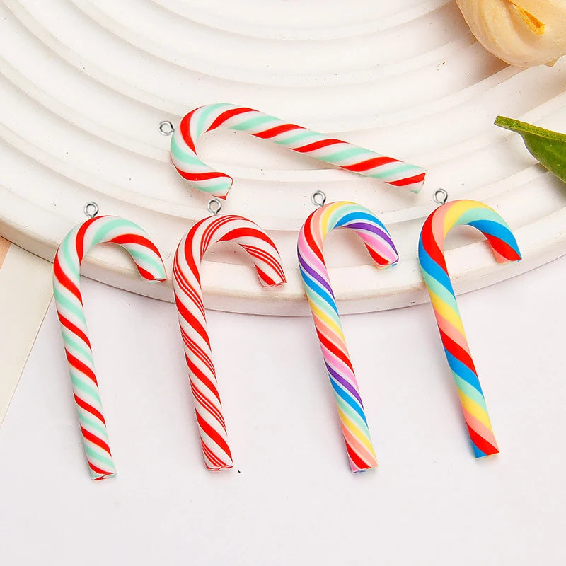 10Pcs Simulation Polymer Clay Christmas Cane Rainbow Candy Charms Christmas Pendants for Earrings Keychains DIY Jewelry Making