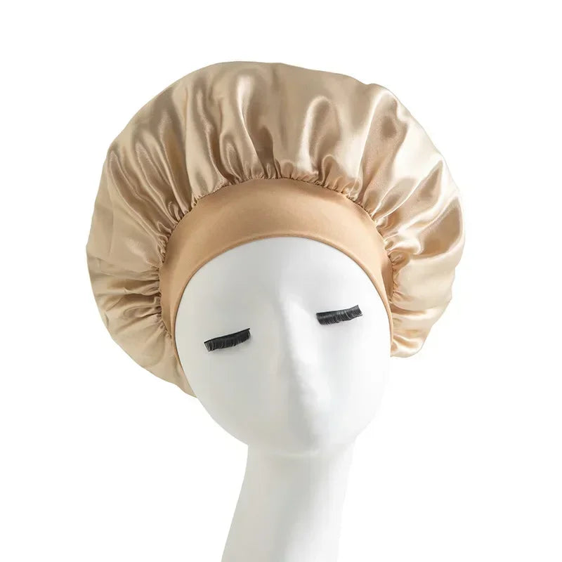 Satin Wide Brim Nightcap Silky Bonnet Hair Wrap for Sleeping Sleep Cap With Elastic Soft Band Styling Cap Hair Wrapping Caps