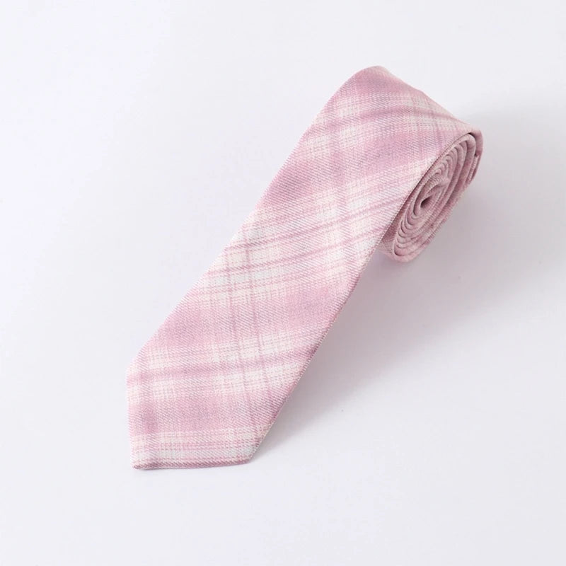 Adjusted Pre-Tied Necktie Elegant Pink Checkered Neck Tie Japanese JK Cosplay Bowtie Bowknot for School Uniform Neckwear