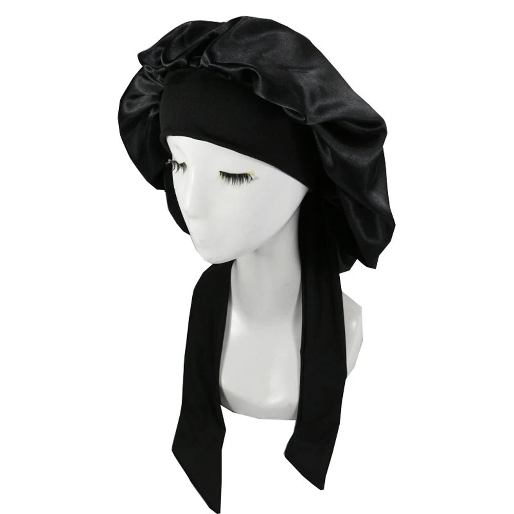 New Satin Hair Cap For Sleeping Invisible Flat Imitation Silk Round Haircare Women Headwear Ceremony Adjusting Button Night Hat