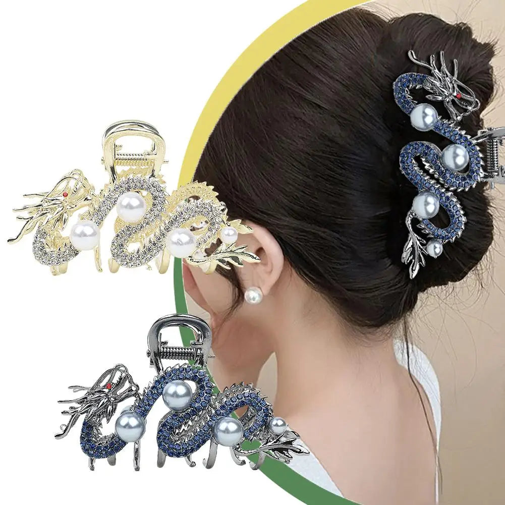 Épingle à cheveux dragon bleu avec perle pour femme, pince à cheveux simple, pince requin, mode, tempérament, accessoires pour cheveux simples