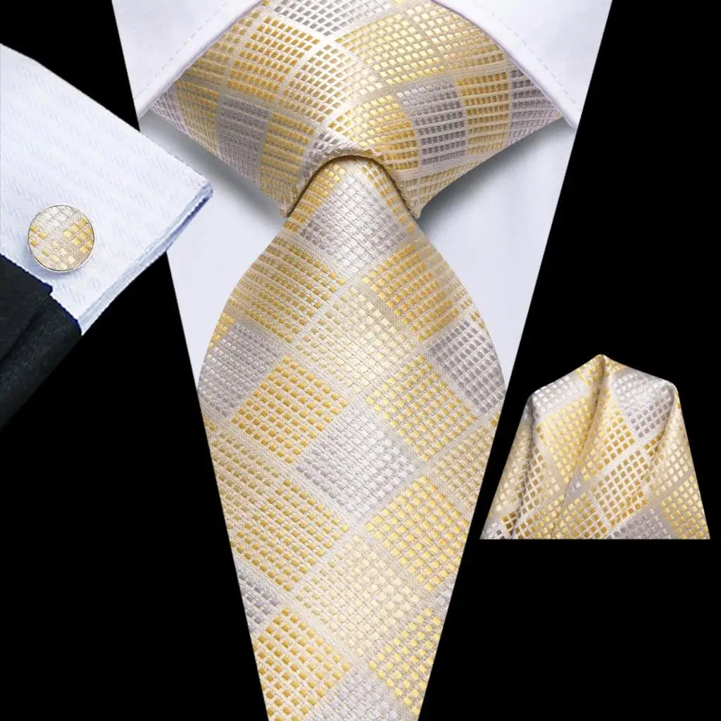 Hi-Tie Cravate de mariage en soie à motif floral, couleur champagne ivoire massif, pour homme, de qualité, avec boutons de manchette, tendance, pour entreprise, livraison directe