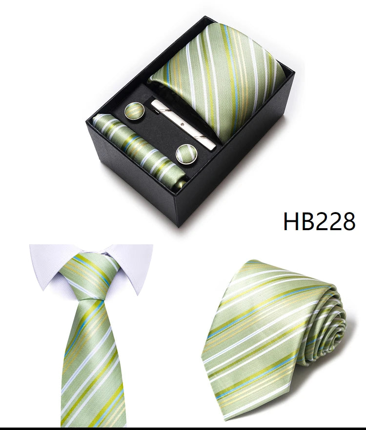65 Colors Fashion Tie Handkerchief Set Tie Clip Necktie Box Man's Shirt Dark Red Accessories Men Wedding Holiday Gift