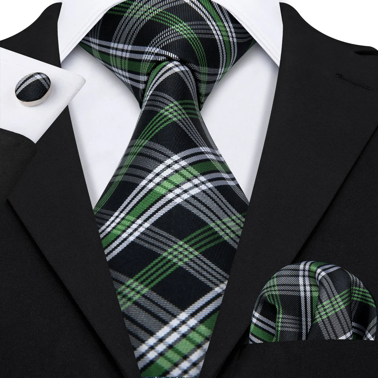 Barry.Wang Ensemble cravate et mouchoir en soie à carreaux pour homme, motif jacquard, idéal pour un mariage, un marié ou une équipe