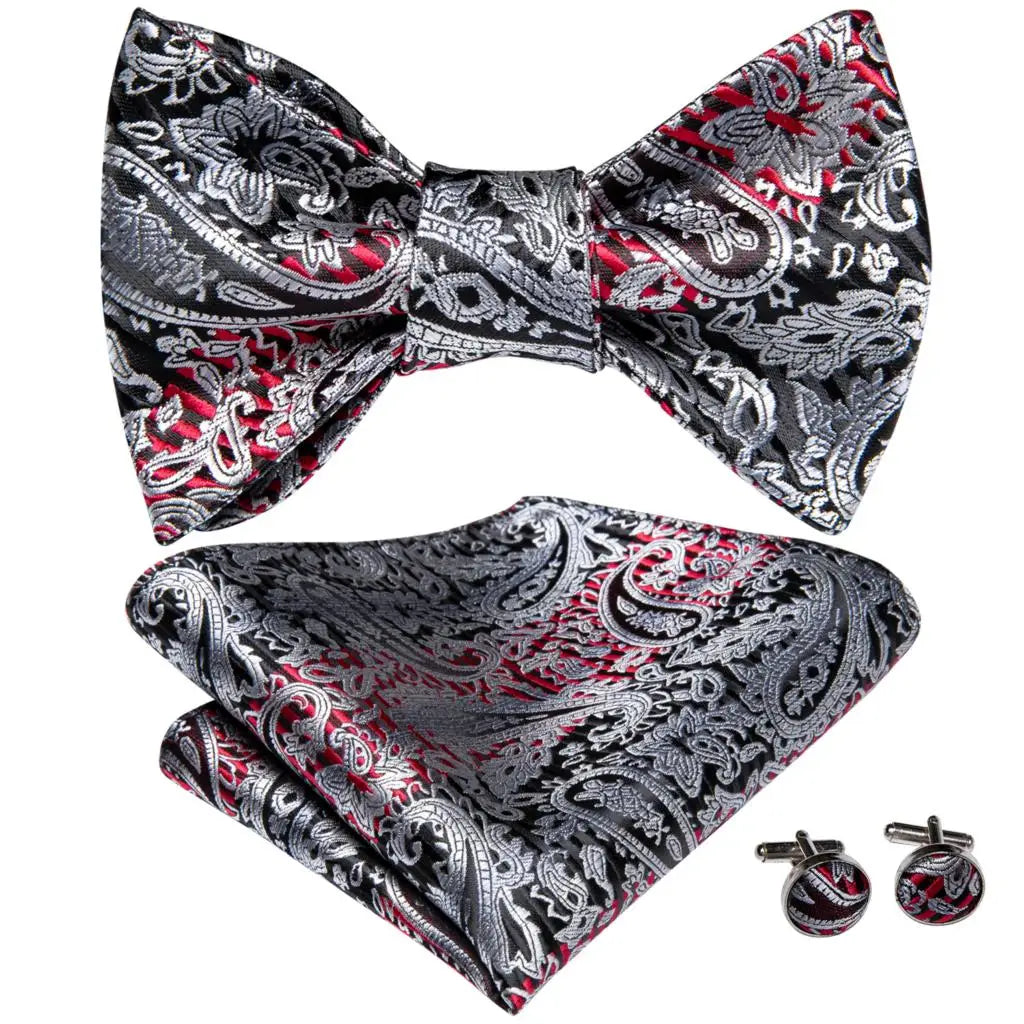 Hi-Tie Ensemble nœud papillon en soie pour homme, mouchoir et boutons de manchette, bleu, rouge, or, noir, blanc, jacquard, nœud papillon, mariage, affaires