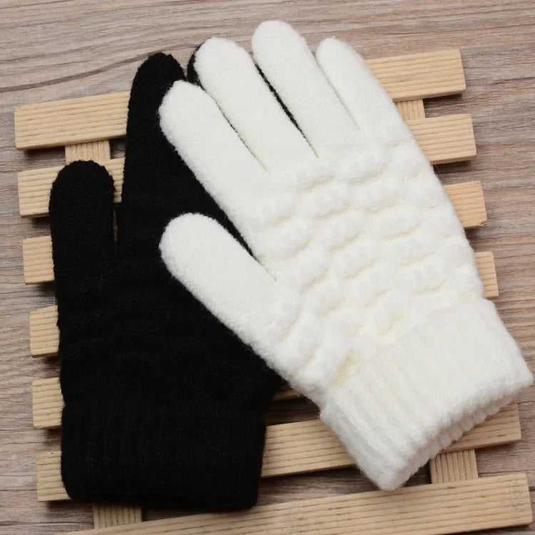 Gants d'hiver chauds pour écran tactile, mitaines en tricot extensible, gants en laine à doigts complets, gants en crochet pour femmes