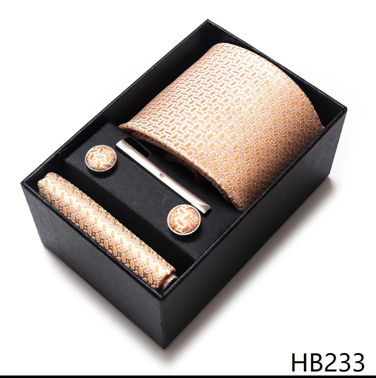 65 Colors Fashion Tie Handkerchief Set Tie Clip Necktie Box Man's Shirt Dark Red Accessories Men Wedding Holiday Gift