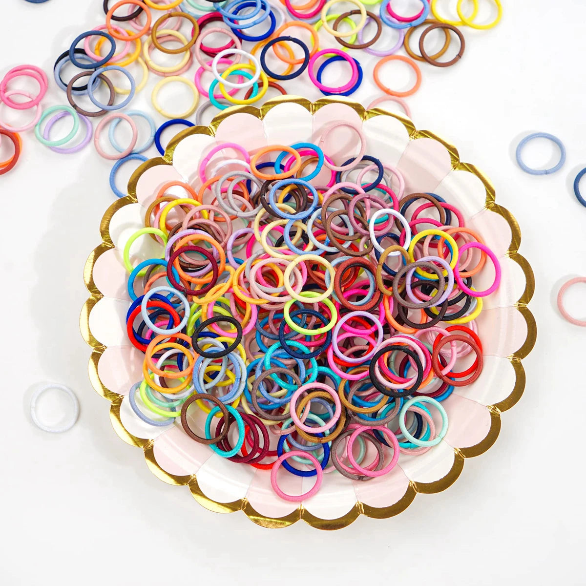 Lot de 100 élastiques à cheveux pour bébé, 36 élastiques multicolores de 2 cm de diamètre, sans plis, en caoutchouc, pour queue de cheval, petits et fins